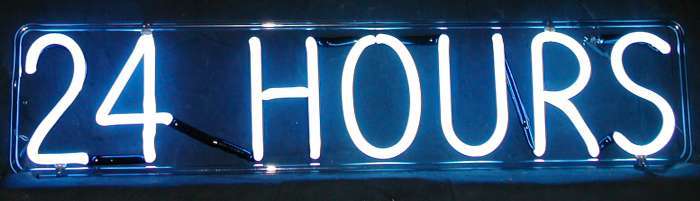 24 HOURS neon sign