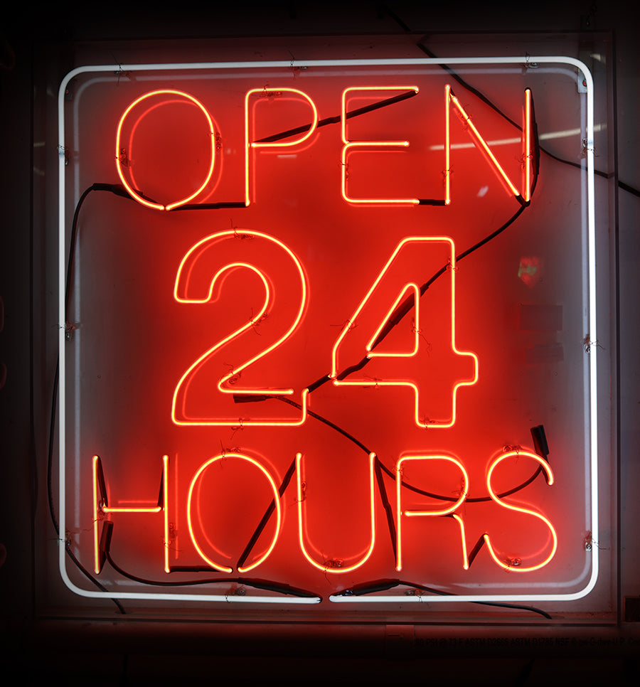 OPEN 24 HOURS neon sign