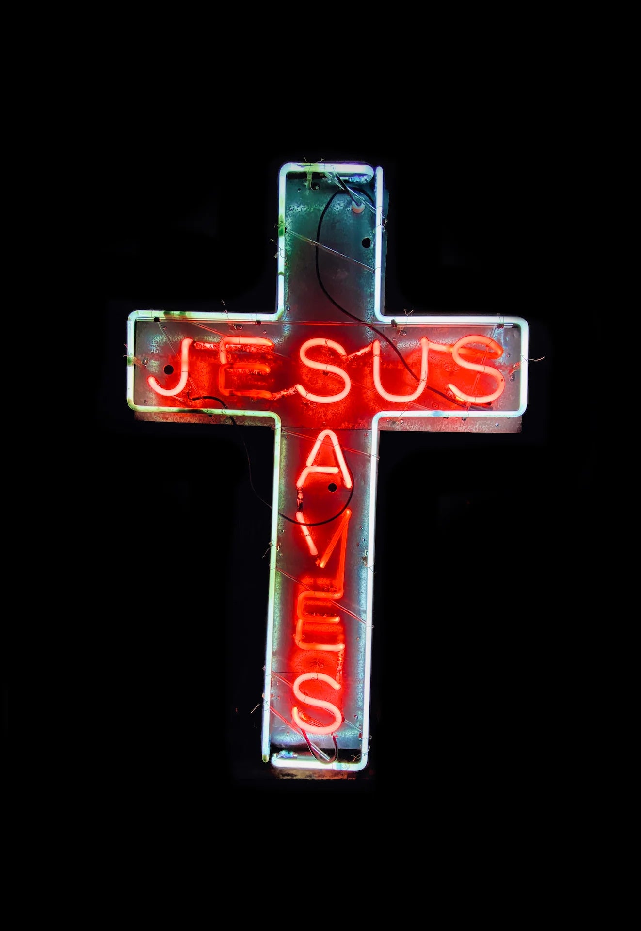 JESUS SAVES neon sign